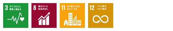 SDGsの3、8、11、12に対応