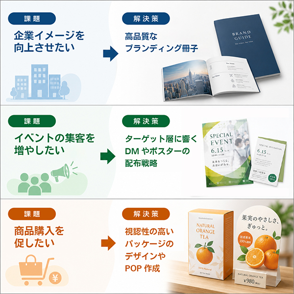 印刷物を通じた顧客の課題解決例(ブランディング、集客、販促)