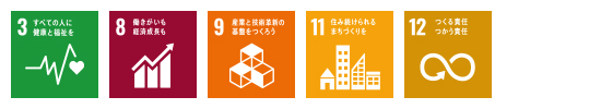 SDGsの3、8、9、11、12に対応