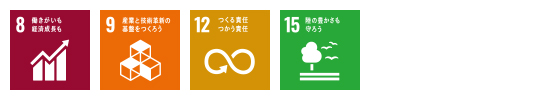 SDGsの8、9、12、15に対応